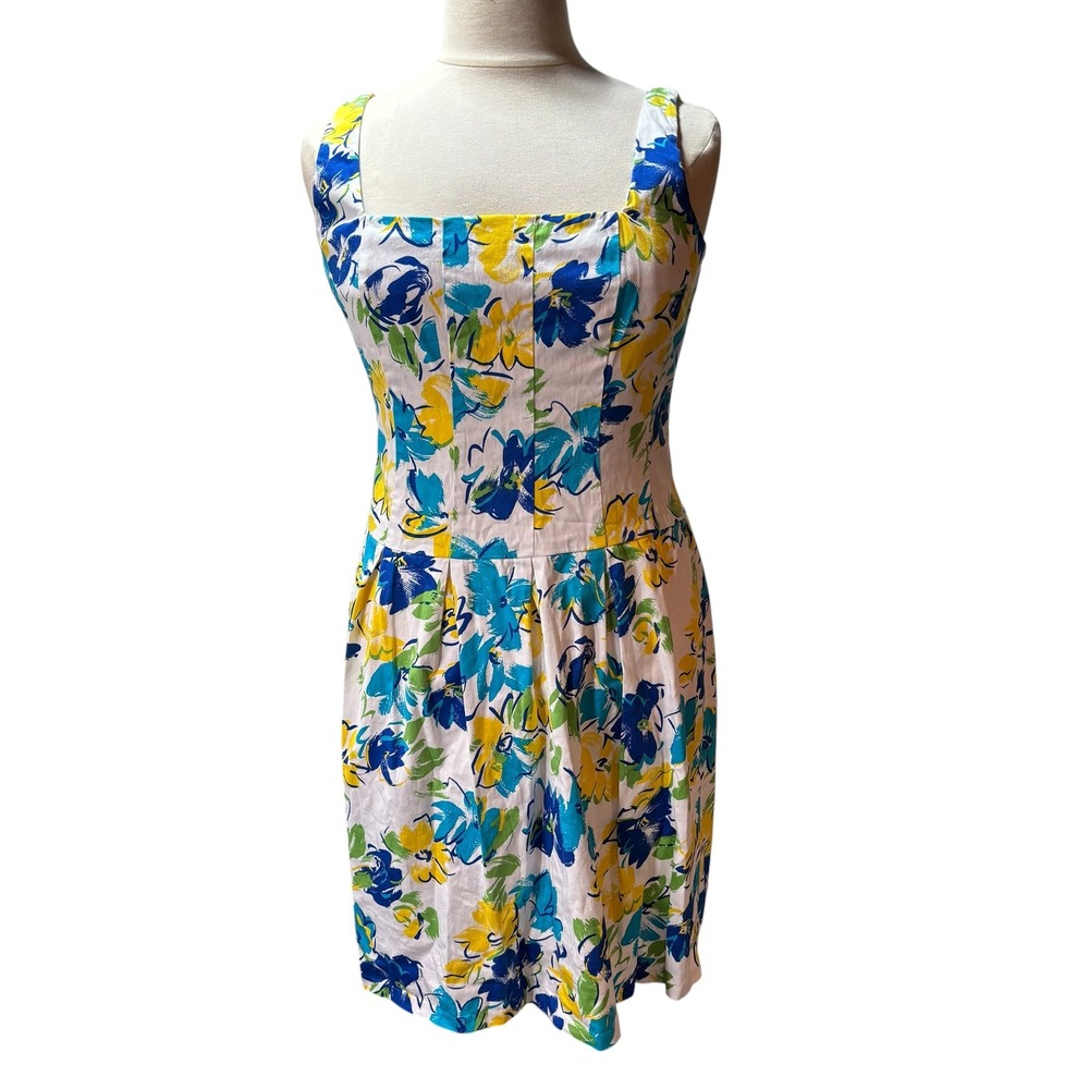 Chaps Floral Square Neck Sleeveless Cotton Blend Fit Flare Dress Size 16 #213‎